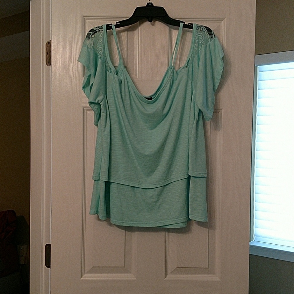 Torrid Aqua Blue Cut Out Shoulder Top